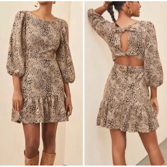 Anthropologie Dresses & Skirts - Anthropologie Maeve Knit Cut Out Mini Dress Size 8 Leopard Animal Print Stretch